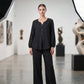 Ensemble composé d'un haut à manches longues et encolure en V et d'un pantalon pour femme