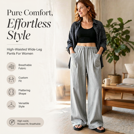 🔥-50%👖 Pantalon Femme Taille Haute à Cordon – Coupe Large Fluide avec Poches