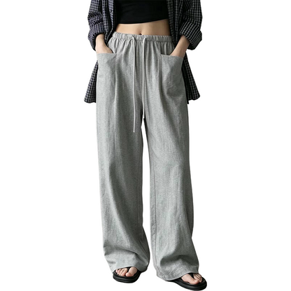🔥-50%👖 Pantalon Femme Taille Haute à Cordon – Coupe Large Fluide avec Poches
