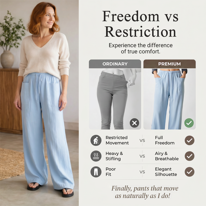 🔥-50%👖 Pantalon Femme Taille Haute à Cordon – Coupe Large Fluide avec Poches