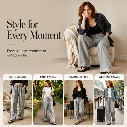 🔥-50%👖 Pantalon Femme Taille Haute à Cordon – Coupe Large Fluide avec Poches