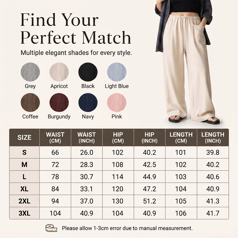 🔥-50%👖 Pantalon Femme Taille Haute à Cordon – Coupe Large Fluide avec Poches
