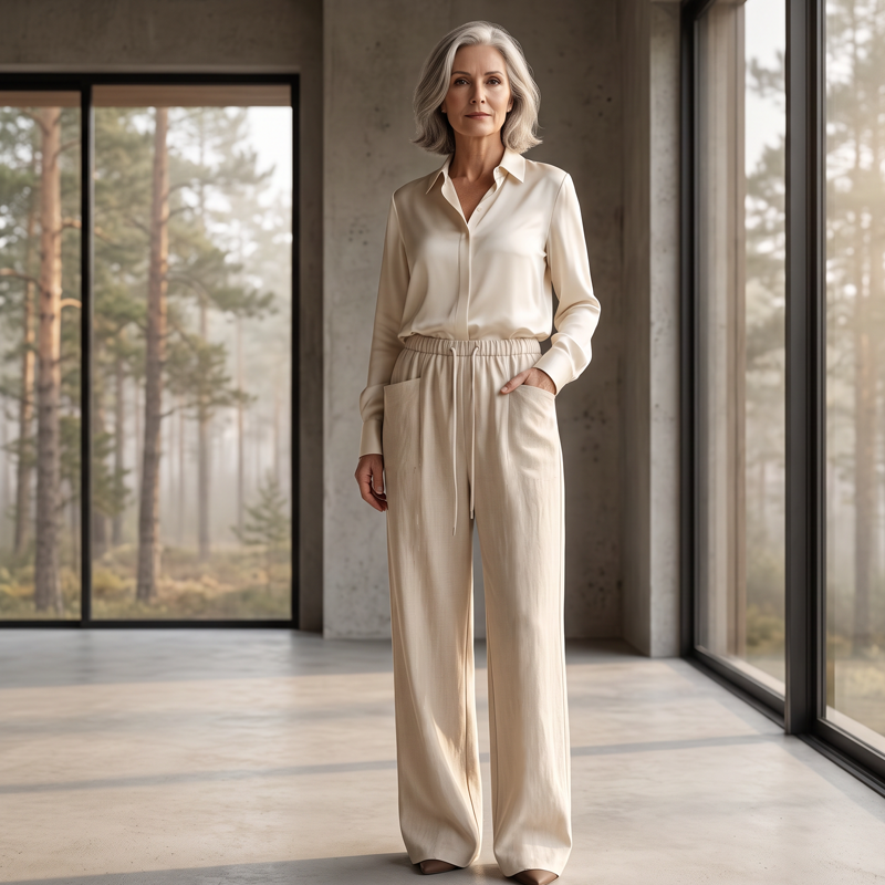 🔥-50%👖 Pantalon Femme Taille Haute à Cordon – Coupe Large Fluide avec Poches