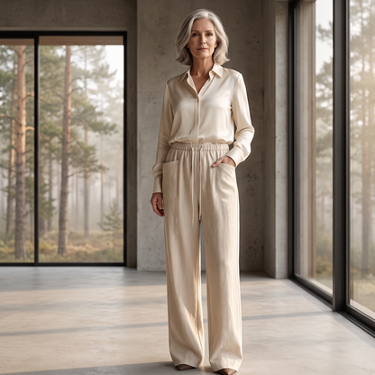 🔥-50%👖 Pantalon Femme Taille Haute à Cordon – Coupe Large Fluide avec Poches