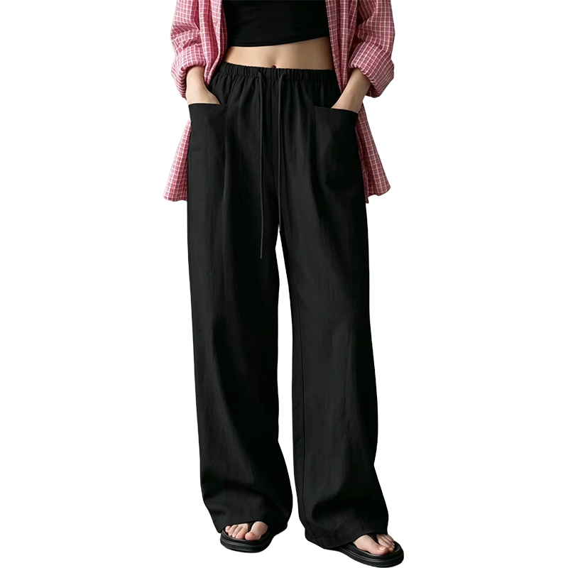 🔥-50%👖 Pantalon Femme Taille Haute à Cordon – Coupe Large Fluide avec Poches