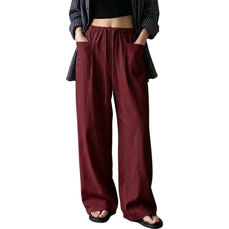 🔥-50%👖 Pantalon Femme Taille Haute à Cordon – Coupe Large Fluide avec Poches