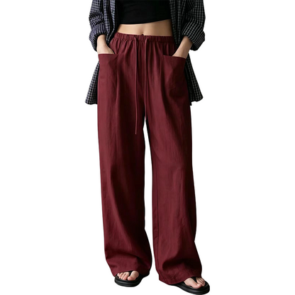 🔥-50%👖 Pantalon Femme Taille Haute à Cordon – Coupe Large Fluide avec Poches