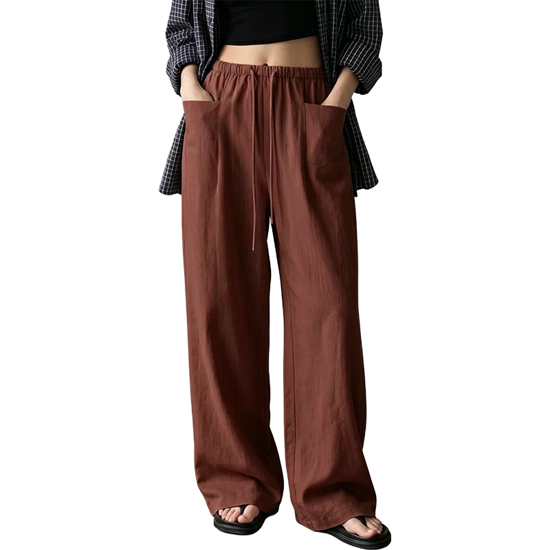 🔥-50%👖 Pantalon Femme Taille Haute à Cordon – Coupe Large Fluide avec Poches