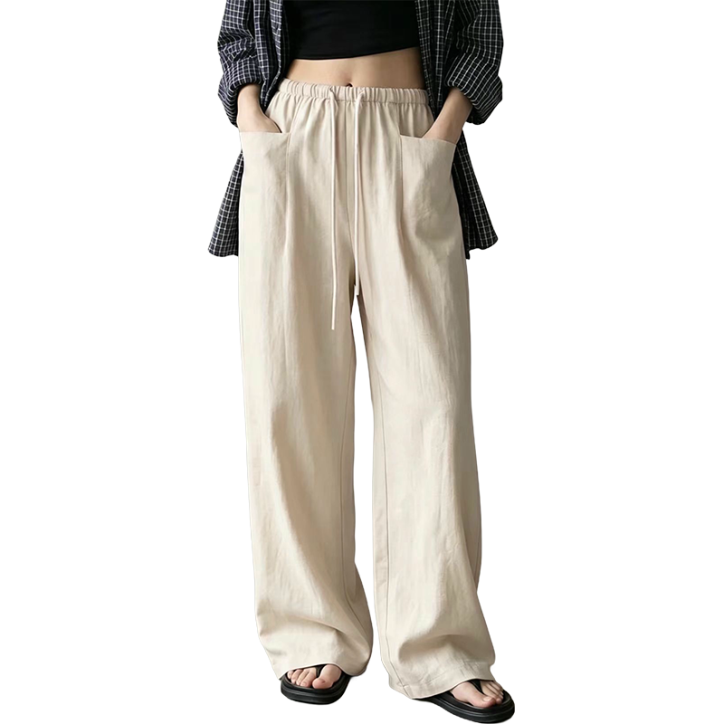🔥-50%👖 Pantalon Femme Taille Haute à Cordon – Coupe Large Fluide avec Poches