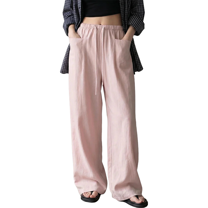 🔥-50%👖 Pantalon Femme Taille Haute à Cordon – Coupe Large Fluide avec Poches