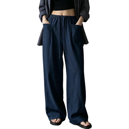 🔥-50%👖 Pantalon Femme Taille Haute à Cordon – Coupe Large Fluide avec Poches