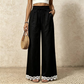 Pantalon pour femme en lin, à jambes larges et bordé de dentelle à l'ourlet