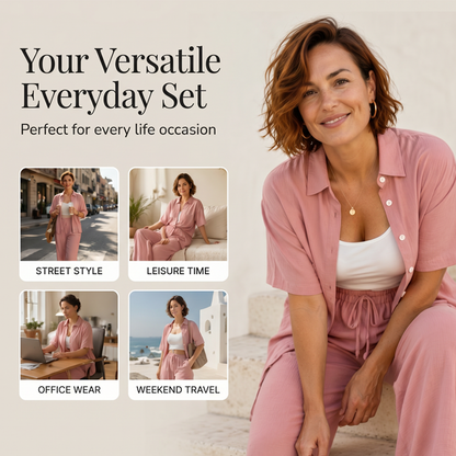 Ensemble composé d'un chemisier à manches courtes et d'un pantalon large pour femme
