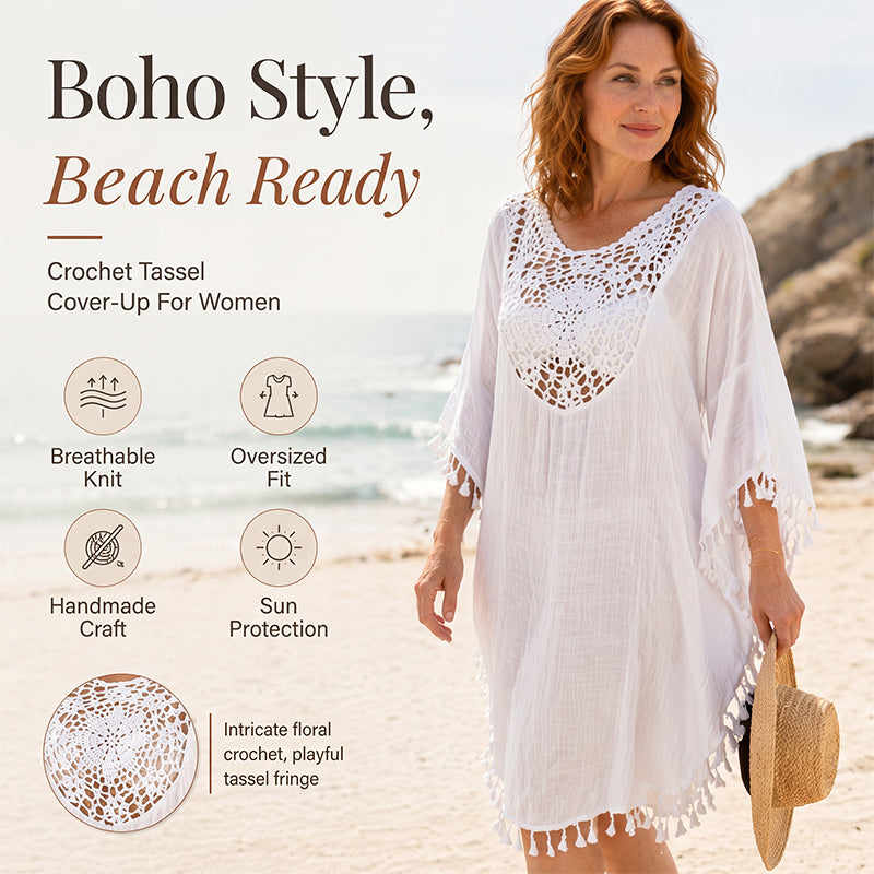 ⌛50 % de réduction le dernier jour – Paréo de plage pour femme en patchwork au crochet avec pompon