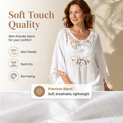 ⌛50 % de réduction le dernier jour – Paréo de plage pour femme en patchwork au crochet avec pompon