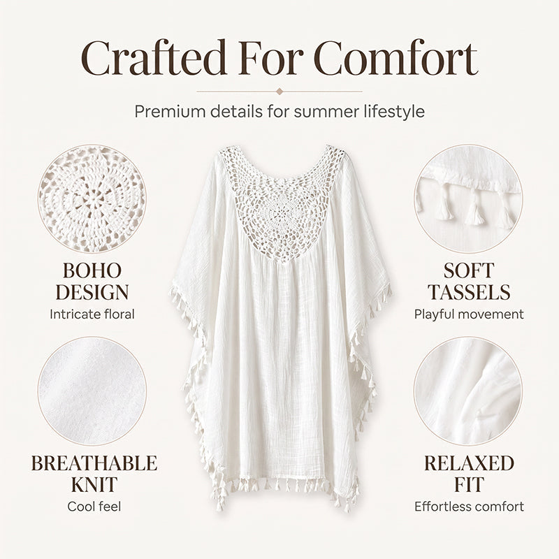 ⌛50 % de réduction le dernier jour – Paréo de plage pour femme en patchwork au crochet avec pompon