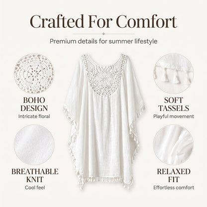 ⌛50 % de réduction le dernier jour – Paréo de plage pour femme en patchwork au crochet avec pompon