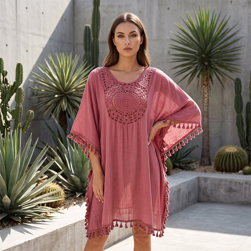 ⌛50 % de réduction le dernier jour – Paréo de plage pour femme en patchwork au crochet avec pompon