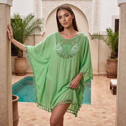 ⌛50 % de réduction le dernier jour – Paréo de plage pour femme en patchwork au crochet avec pompon
