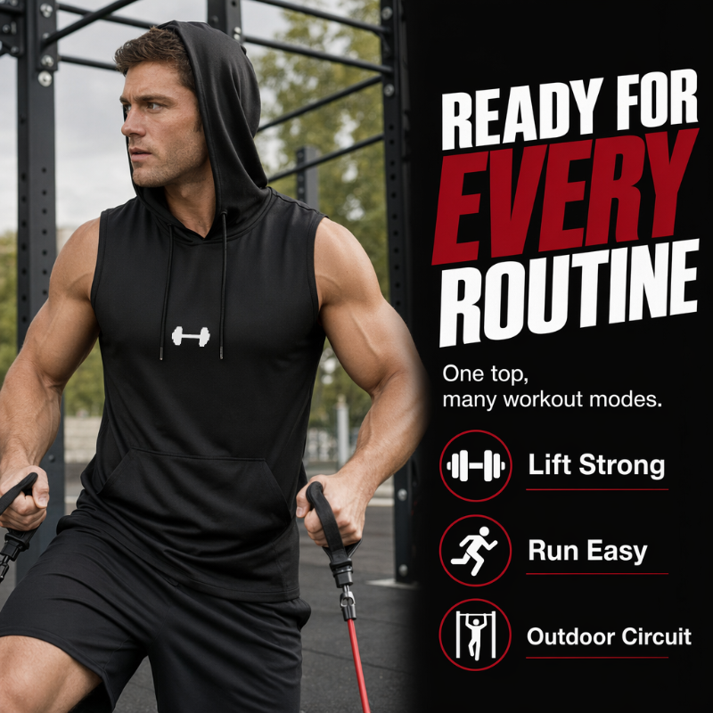 🏋️ 50% DE RÉDUCTION ! 💪 Sweat à Capuche Sans Manches Athlétique Homme – Coupe Dégagée, Tissu Léger & Respirant – Poche Kangourou Avant – Idéal pour la Gym, la Course et le Quotidien 🏃