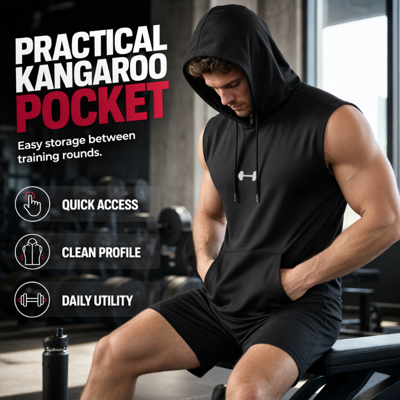 🏋️ 50% DE RÉDUCTION ! 💪 Sweat à Capuche Sans Manches Athlétique Homme – Coupe Dégagée, Tissu Léger & Respirant – Poche Kangourou Avant – Idéal pour la Gym, la Course et le Quotidien 🏃