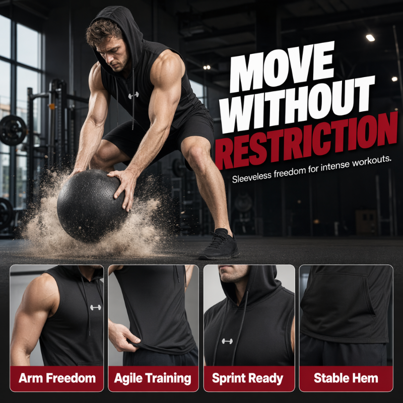 🏋️ 50% DE RÉDUCTION ! 💪 Sweat à Capuche Sans Manches Athlétique Homme – Coupe Dégagée, Tissu Léger & Respirant – Poche Kangourou Avant – Idéal pour la Gym, la Course et le Quotidien 🏃