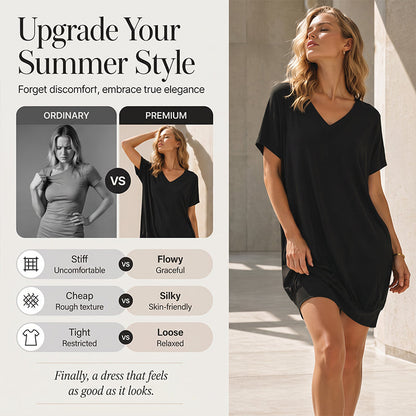 Robe-t-shirt à col en V pour femmes, grandes tailles
