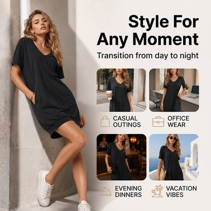 Robe-t-shirt à col en V pour femmes, grandes tailles