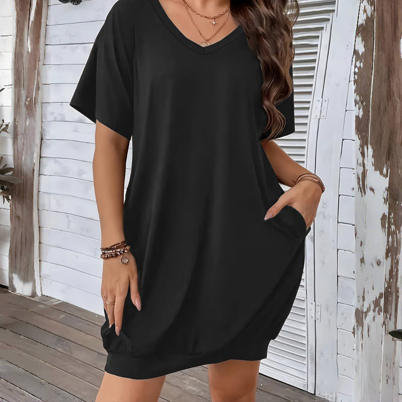 Robe-t-shirt à col en V pour femmes, grandes tailles