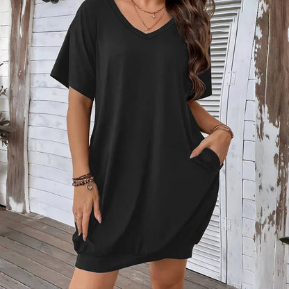 Robe-t-shirt à col en V pour femmes, grandes tailles