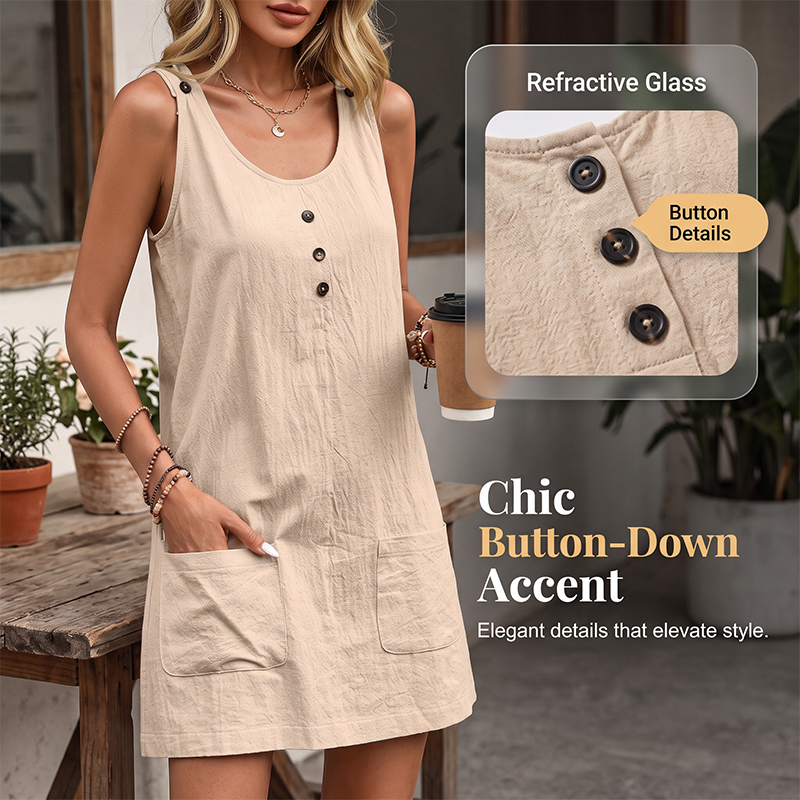 Robe d'été sans manches pour femme, avec poches