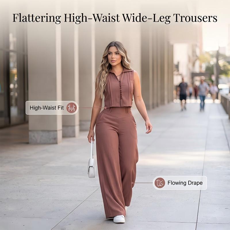 👗 50% DE RÉDUCTION 🌸 Ensemble 2 pièces femme – Top sans manches & pantalon fluide – Coupe légère, look chic & décontracté – idéal pour l’été ou les voyages – confortable et stylé ☀️👖✨