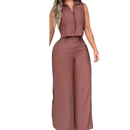 👗 50% DE RÉDUCTION 🌸 Ensemble 2 pièces femme – Top sans manches & pantalon fluide – Coupe légère, look chic & décontracté – idéal pour l’été ou les voyages – confortable et stylé ☀️👖✨