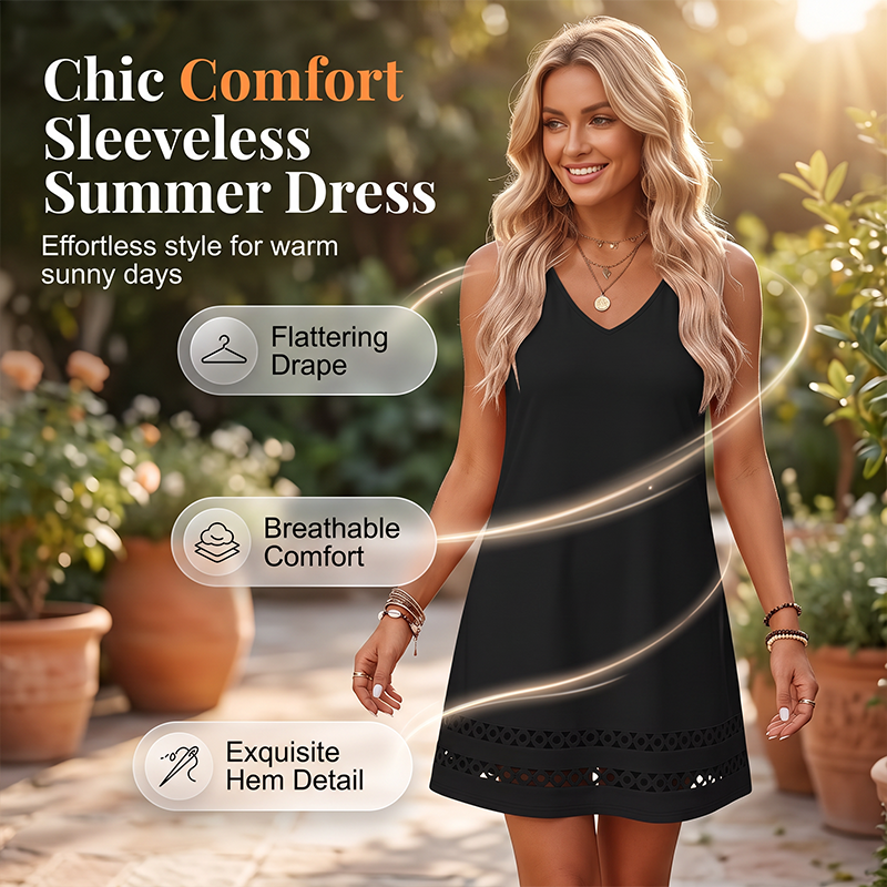 Robe décontractée sans manches à col en V pour femme