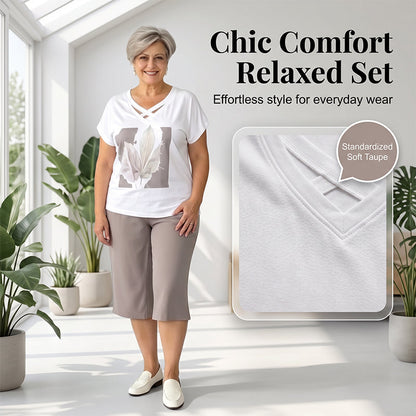 ⚡ ÉCONOMISEZ 50 % ! ✨ Ensemble 2 Pièces Décontracté Col V & Pantalon Court – Tissu Mélangé Premium, Coupe Ample Flatteuse & Respirant – Idéal pour la Détente et le Quotidien 🌿