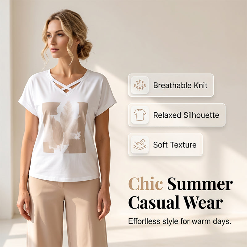 ⚡ ÉCONOMISEZ 50 % ! ✨ Ensemble 2 Pièces Décontracté Col V & Pantalon Court – Tissu Mélangé Premium, Coupe Ample Flatteuse & Respirant – Idéal pour la Détente et le Quotidien 🌿