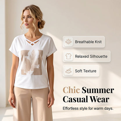 ⚡ ÉCONOMISEZ 50 % ! ✨ Ensemble 2 Pièces Décontracté Col V & Pantalon Court – Tissu Mélangé Premium, Coupe Ample Flatteuse & Respirant – Idéal pour la Détente et le Quotidien 🌿