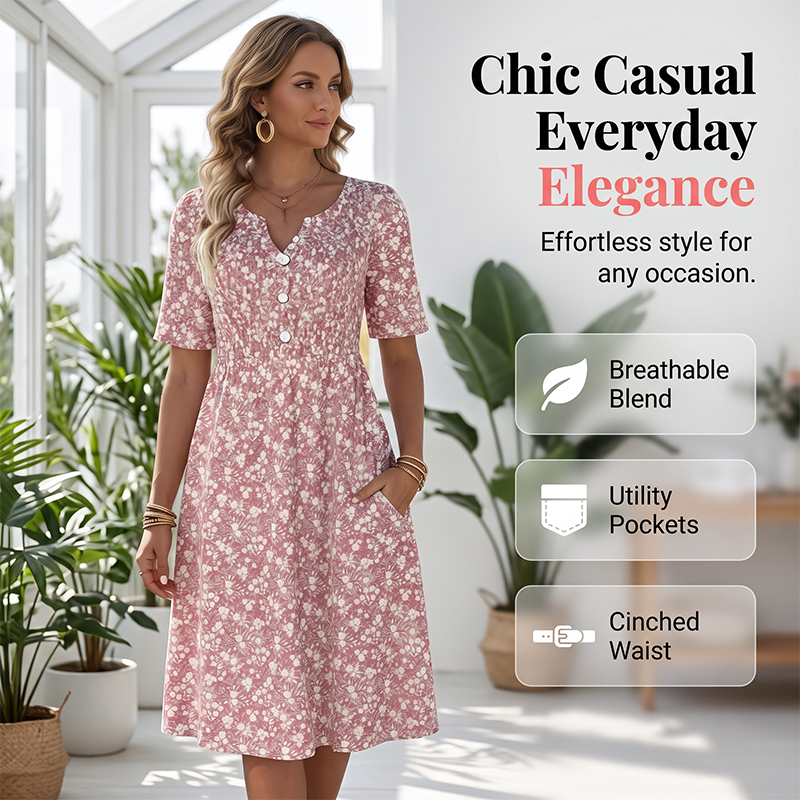 🌸 50% DE RÉDUCTION ! 👗 Robe Imprimée Décontractée à Col V avec Poches pour Femme – Tissu Premium Doux, Imprimé Floral Charmant & Poches Latérales – Idéale pour le Quotidien et Toutes les Saisons ✨