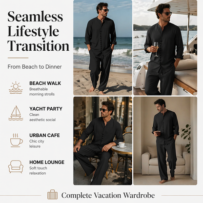 ⏳ OFFRE LIMITÉE – 50% DE RÉDUCTION ! 🔥 Ensemble Chemise et Pantalon Casual Minimaliste Homme – Tissu Mélangé Respirant, Coupe Confortable & Look Assorti – Idéal pour la Plage et les Journées Chaudes 🌊