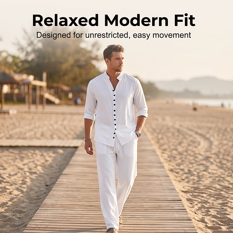 ⏳ OFFRE LIMITÉE – 50% DE RÉDUCTION ! 🔥 Ensemble Chemise et Pantalon Casual Minimaliste Homme – Tissu Mélangé Respirant, Coupe Confortable & Look Assorti – Idéal pour la Plage et les Journées Chaudes 🌊