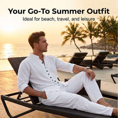 ⏳ OFFRE LIMITÉE – 50% DE RÉDUCTION ! 🔥 Ensemble Chemise et Pantalon Casual Minimaliste Homme – Tissu Mélangé Respirant, Coupe Confortable & Look Assorti – Idéal pour la Plage et les Journées Chaudes 🌊