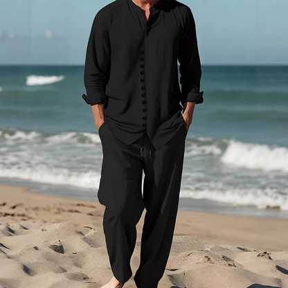 ⏳ OFFRE LIMITÉE – 50% DE RÉDUCTION ! 🔥 Ensemble Chemise et Pantalon Casual Minimaliste Homme – Tissu Mélangé Respirant, Coupe Confortable & Look Assorti – Idéal pour la Plage et les Journées Chaudes 🌊