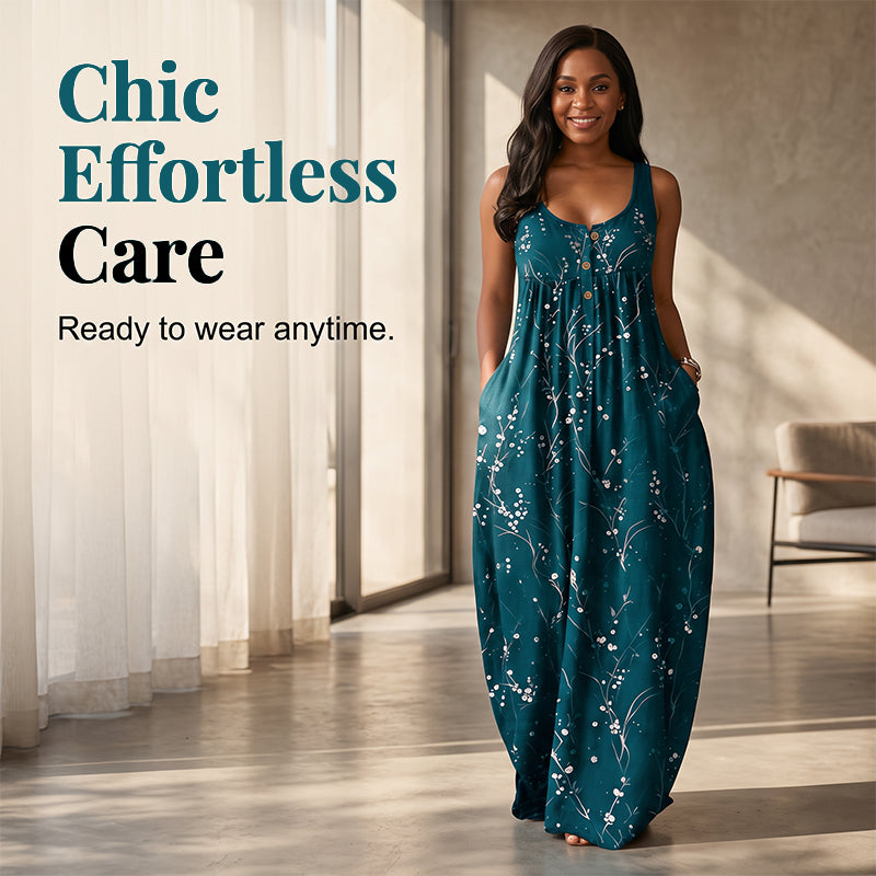 Best-seller de l'été 🔥👗 Robe longue sans manches avec poches latérales – Une silhouette fluide pour des journées décontractées