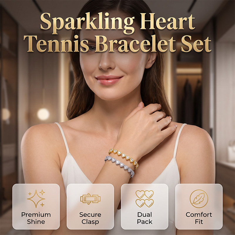 ✨ 50 % DE RÉDUCTION – Bracelet à maillons en forme de cœurs étincelants, style tennis raffiné et brillant, qui s'accorde à merveille avec toutes vos tenues