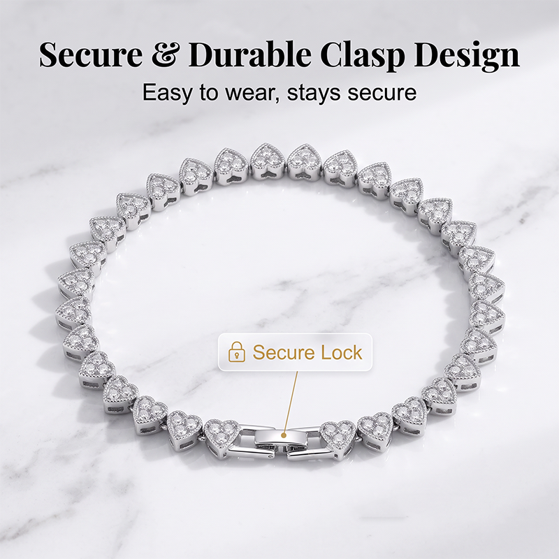 ✨ 50 % DE RÉDUCTION – Bracelet à maillons en forme de cœurs étincelants, style tennis raffiné et brillant, qui s'accorde à merveille avec toutes vos tenues