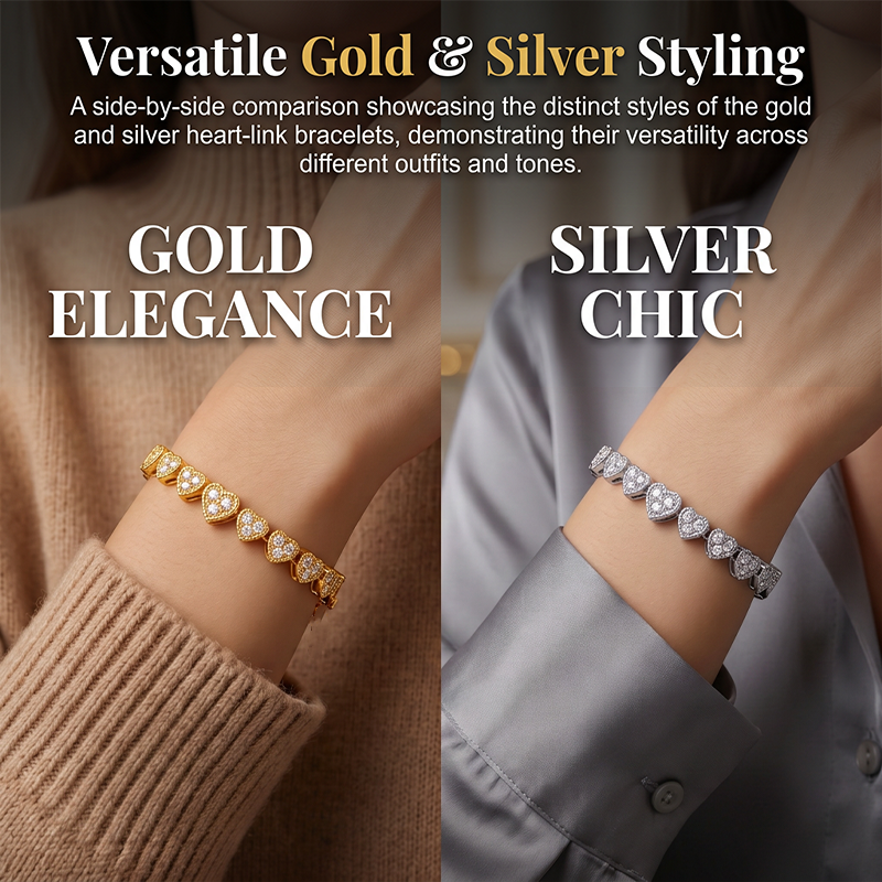 ✨ 50 % DE RÉDUCTION – Bracelet à maillons en forme de cœurs étincelants, style tennis raffiné et brillant, qui s'accorde à merveille avec toutes vos tenues