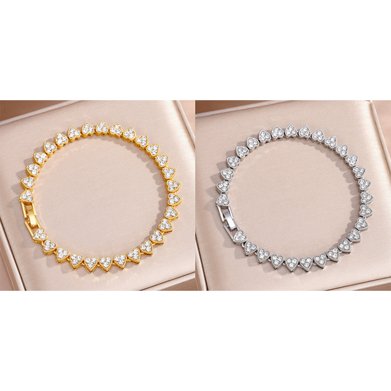 ✨ 50 % DE RÉDUCTION – Bracelet à maillons en forme de cœurs étincelants, style tennis raffiné et brillant, qui s'accorde à merveille avec toutes vos tenues