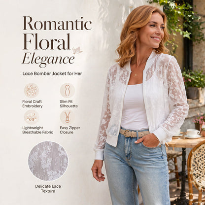 ⌛Offre à durée limitée - Veste de baseball zippée en dentelle florale transparente pour femme