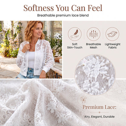 ⌛Offre à durée limitée - Veste de baseball zippée en dentelle florale transparente pour femme