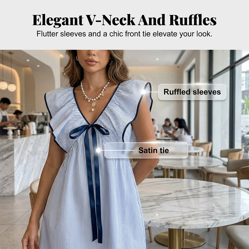 🌸👗OFFRE LIMITÉE -50% ! 🎀Mini robe babydoll à col V – Style mignon à ourlet évasé, charme au quotidien.